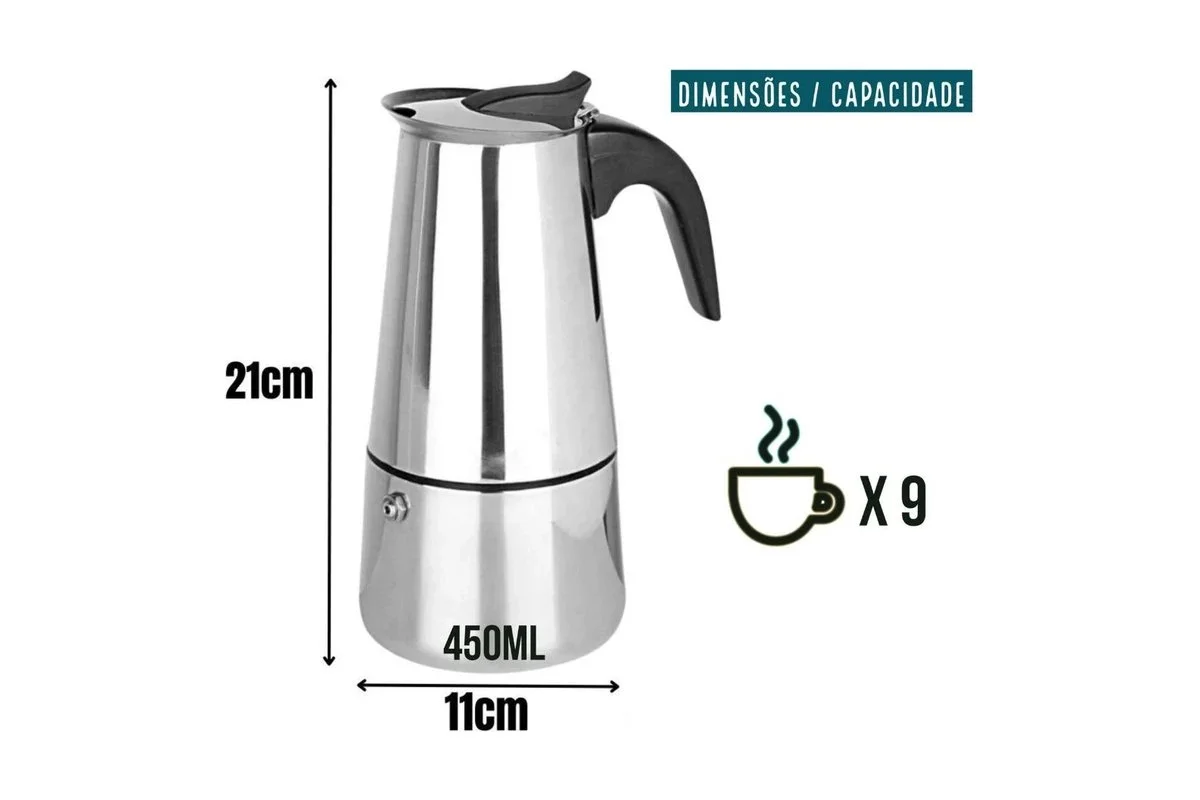 Design premium em aço inox brilhante, compatível com indução
