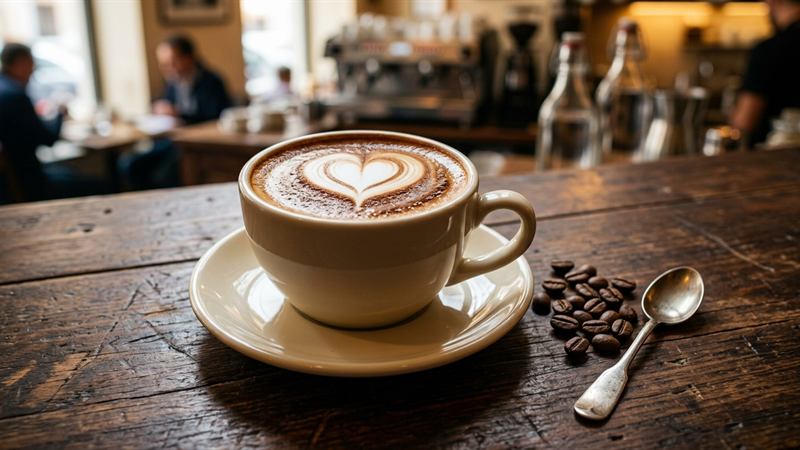 Xícara de cappuccino italiano clássico com crema aveludada e arte de coração no topo