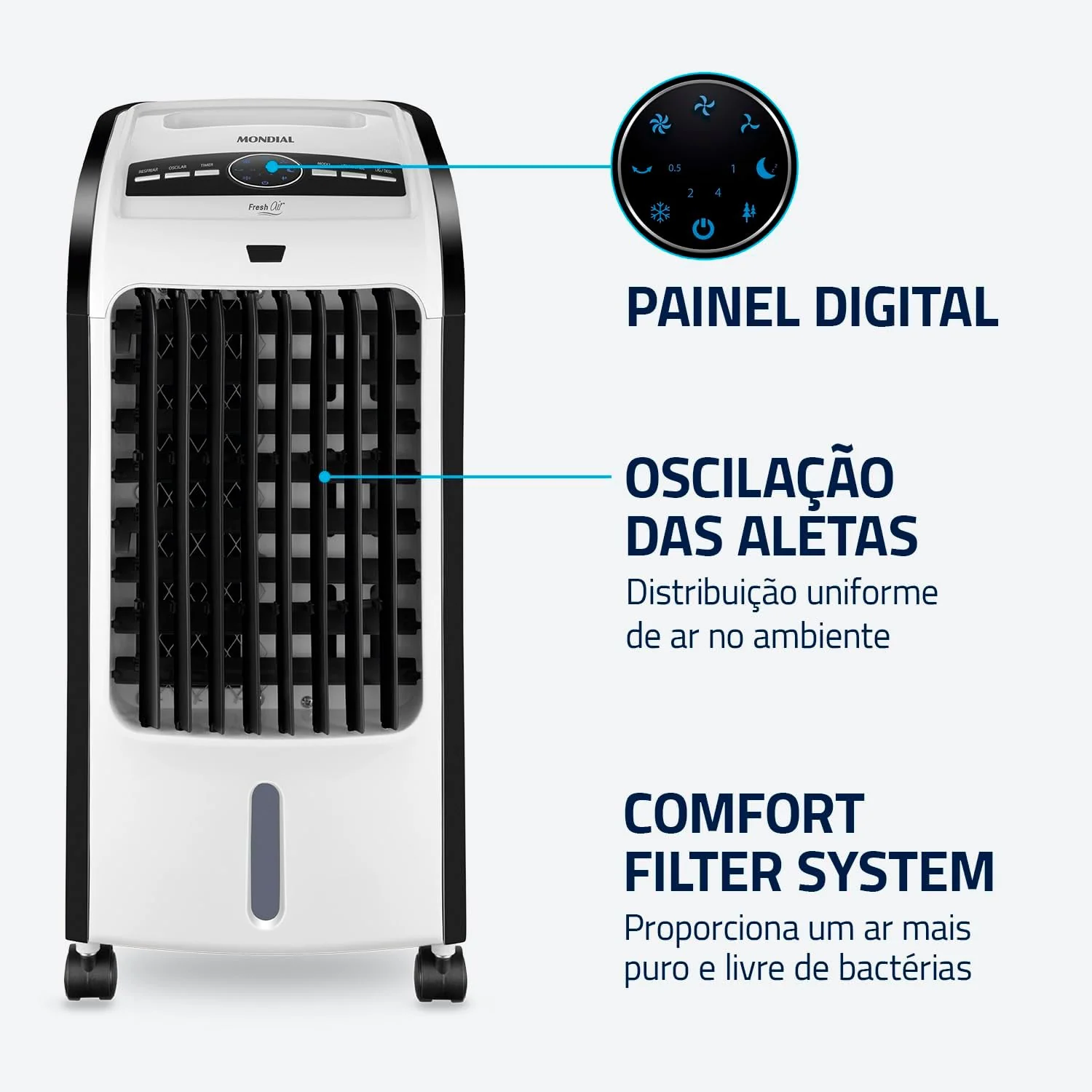 Painel digital com indicador luminoso e sistema de filtragem Comfort Filter do Mondial CL-03