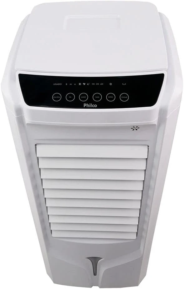 Painel frontal digital do climatizador Philco PCL14F com botões de velocidade, modos e timer