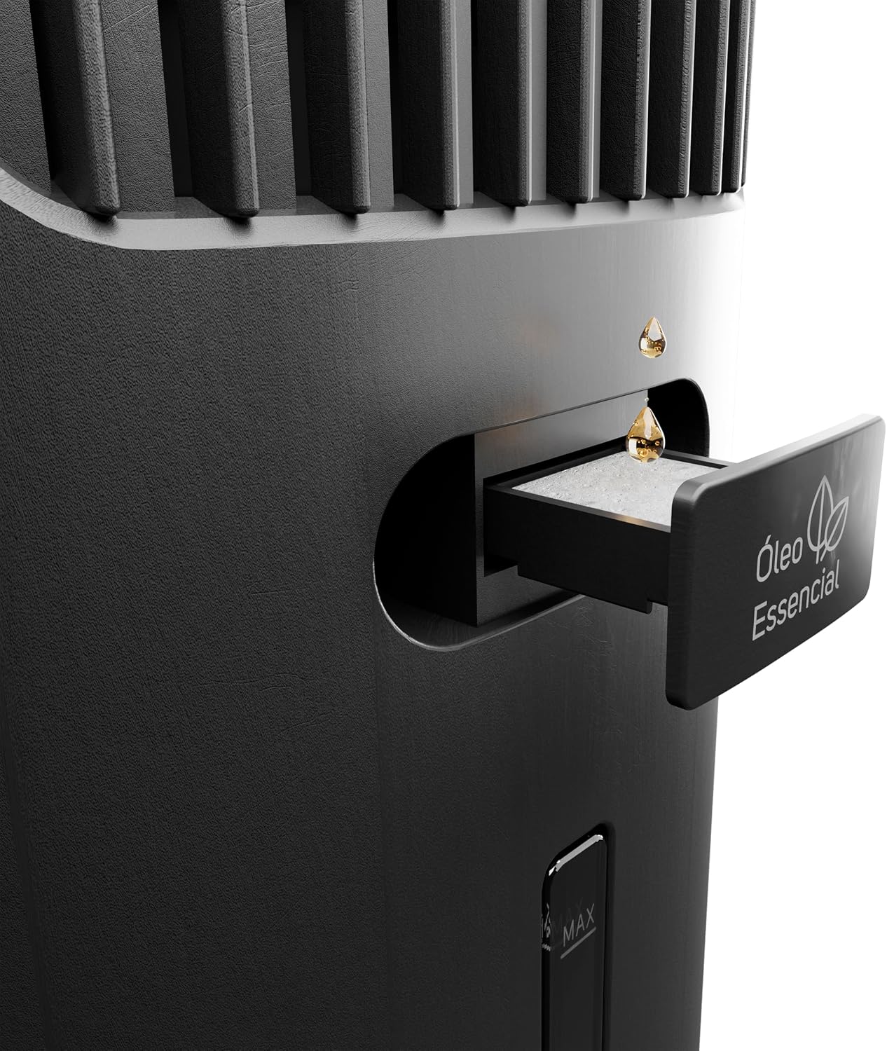 Detalhe da gaveta de óleo essencial do Climatizador WAP Air Fresh para aromaterapia