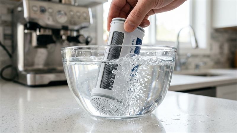 Instalação do filtro de água AquaClean sendo preparado na água