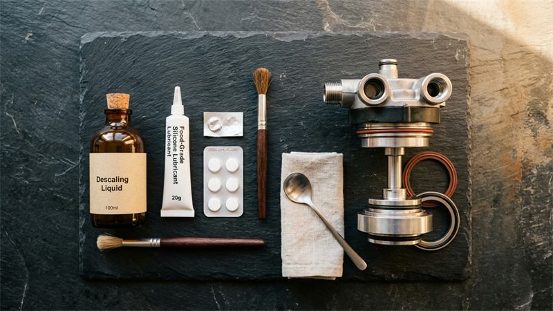 Kit de manutenção completo com graxa de silicone, descalcificante e pastilhas de limpeza