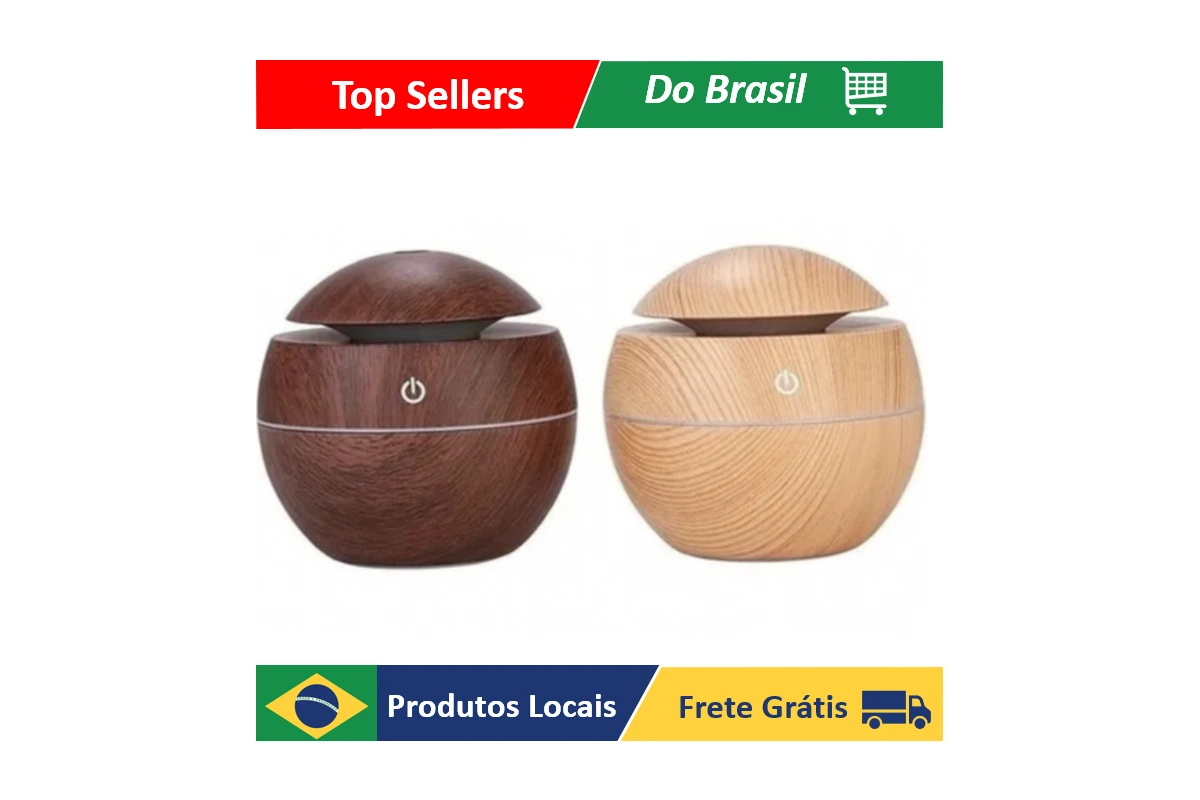 Mini umidificador tipo madeira ligado emitindo névoa fina de vapor com a luz LED acesa em ambiente decorado